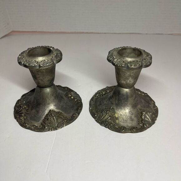 Vintage Godinger Collection Vintage Silverplate Candlestick Holders Pair 3 1/2” - Picture 2 of 5